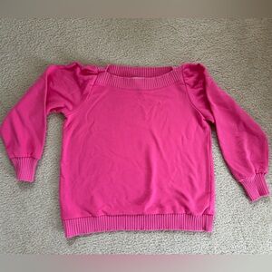 Loft Boat-neck sweatshirt - hot pink- 3/4 sleeves with ribbed trim details